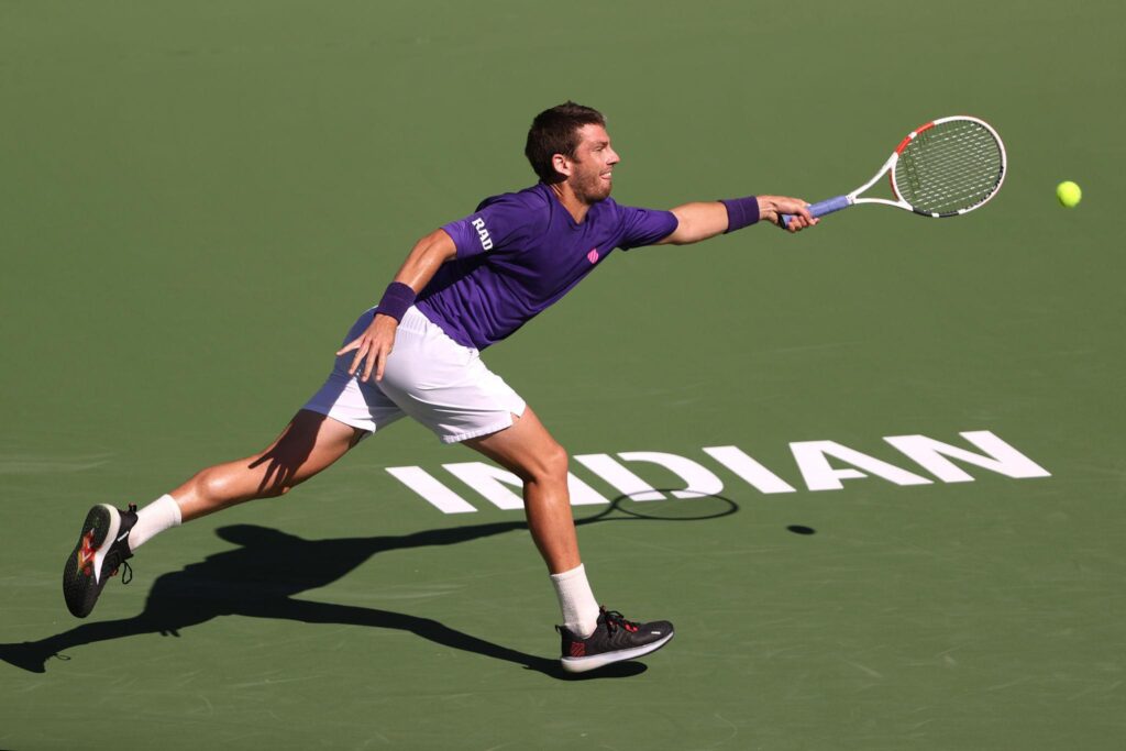 Cameron Norrie hitting a forehand during Indian Wells 2026 Round of 16 vs Rinky Hijikata