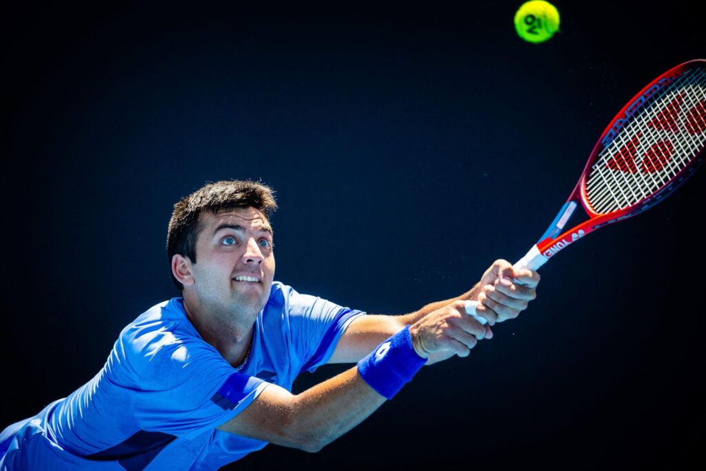Marcelo Barrios Vera hitting a forehand during qualifiers match vs J. Leach 2026 on Court 4